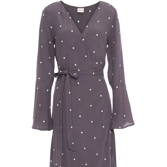 CHARLI Embroidered Crepe Wrap Dress in Gray Size 10 - Picture 7 of 15